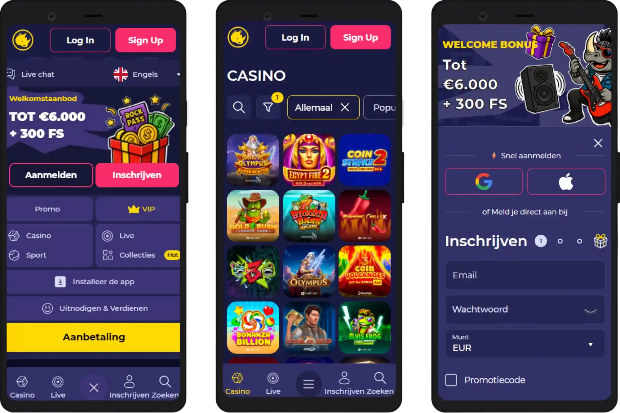Spinorhino mobiele casino app en spellen