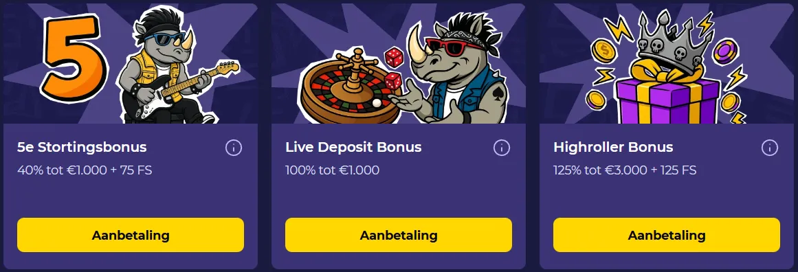 Spinorhino casino promoties en bonussen